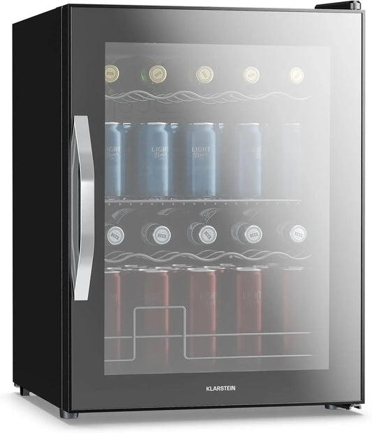 KLARSTEIN Beersafe Nevera para Bebidas, 60L, Puerta Cristal Espejo, 0-13¡ãC, 4 Estantes Extra¨ªbles, LED, Frigorifico para Bebidas, Control Giratorio