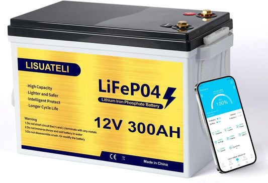 Bater¨ªa LiFePO4 de 12 V 300 Ah con BMS de 200 A integrado, 15 000+ ciclos de ciclo profundo, bater¨ªa de litio con potencia m¨¢xima de 3840 W, para