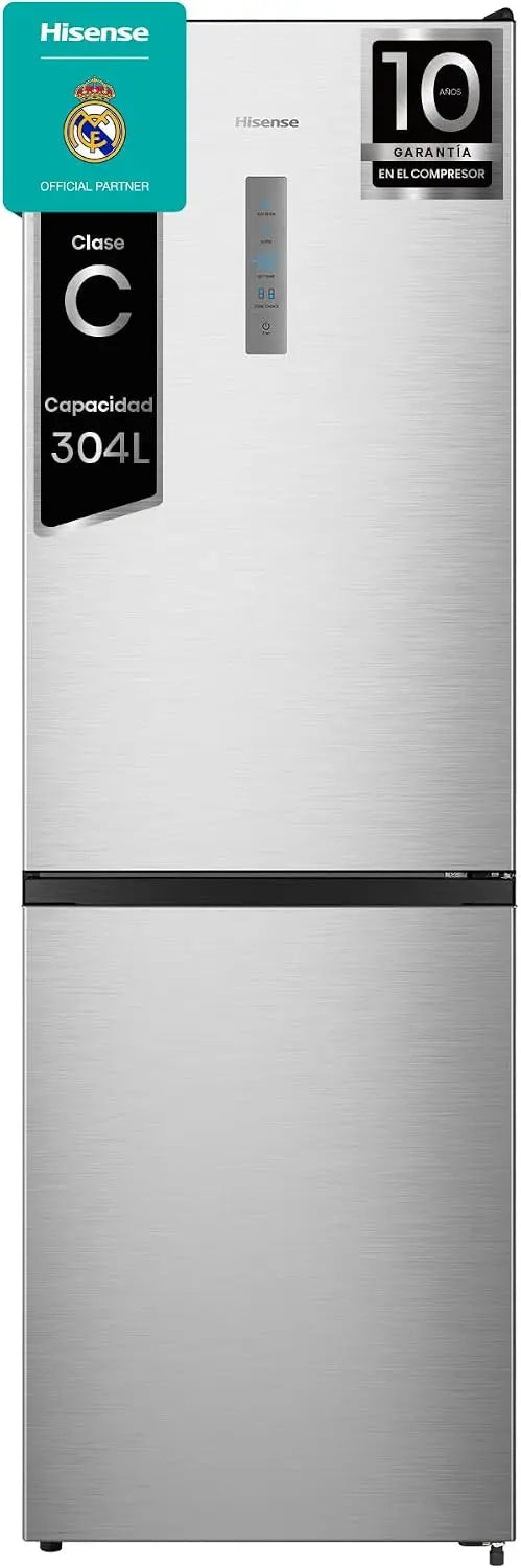 Hisense RB390N4BCC, Frigor¨ªfico Combi, sin escarcha, de velocidad variable, Eficiente Clase C, Capacidad 304 L, 186 cm Al, Caj¨®n Verduras, Inox