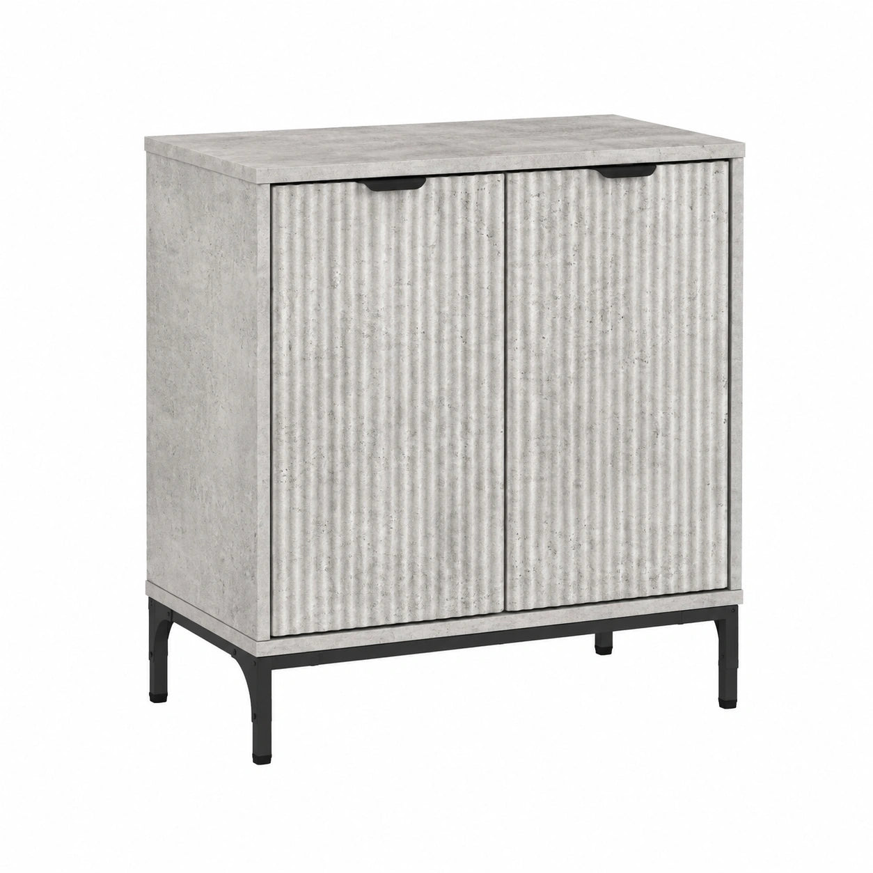 Conjunto de baño gris hormigón: armario bajo lavabo y alto, madera y metal