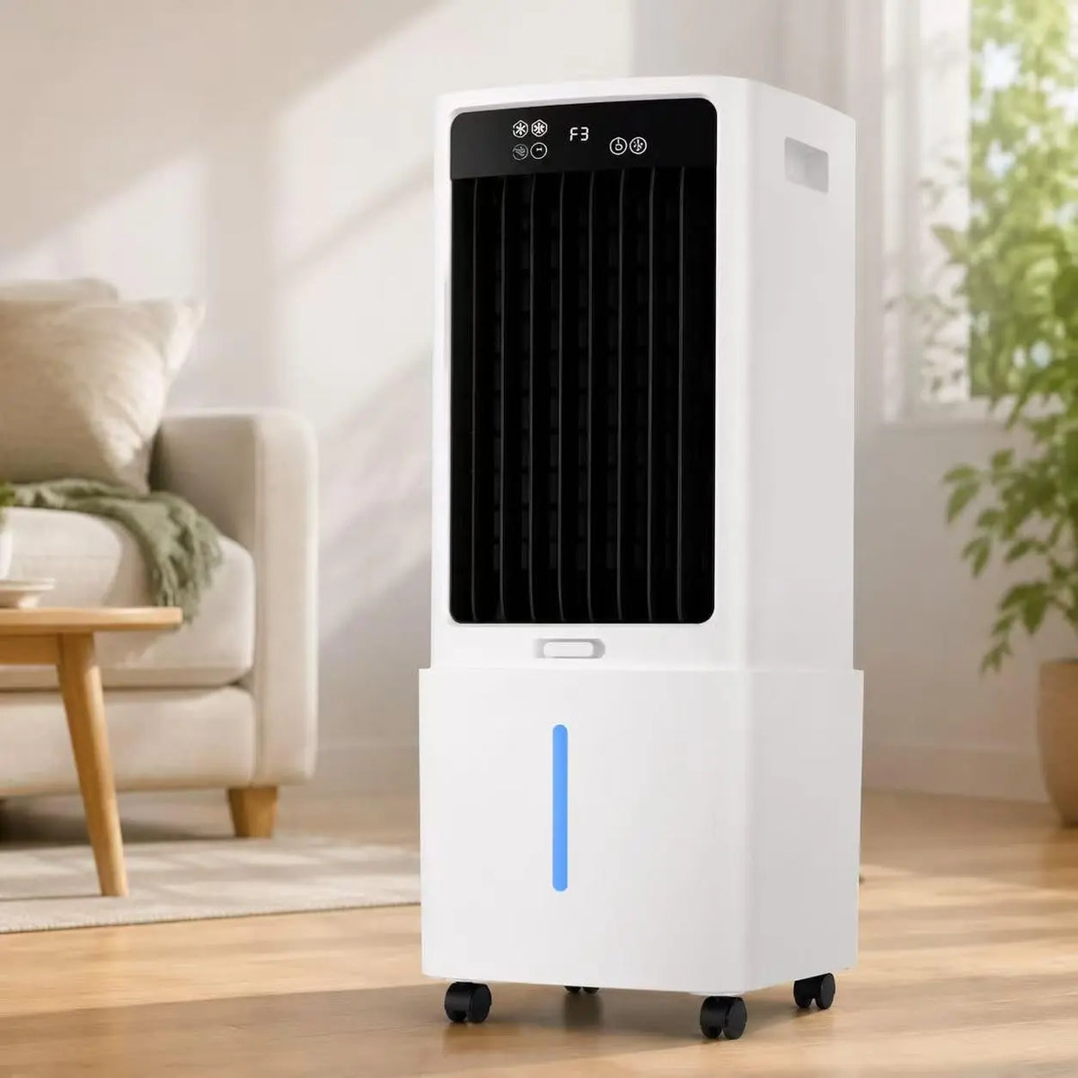 Enfriador de Aire Evaporativo Port¨¢til 10L Climatizador Evaporativo con Mando a Distancia 8 Bolsas de Hielo
