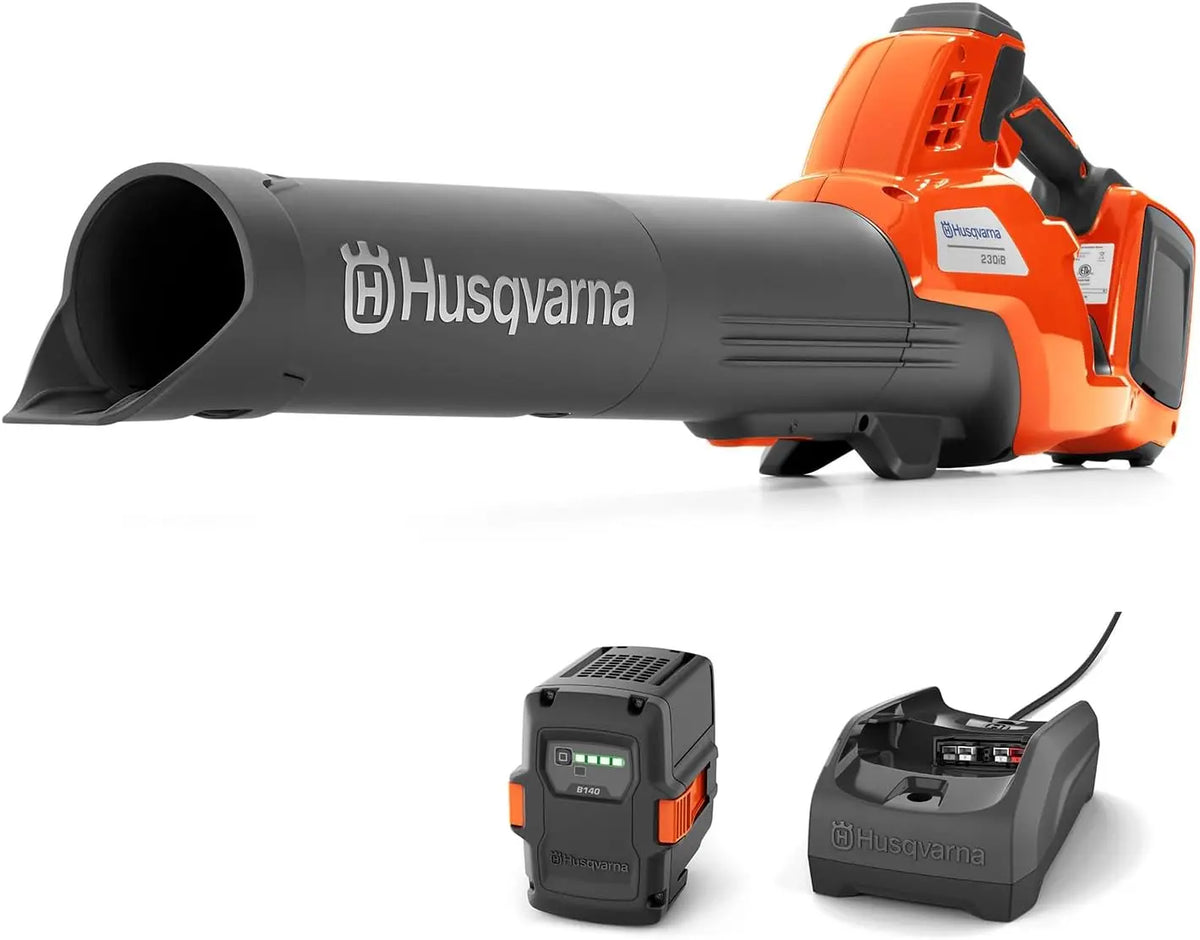 Husqvarna Juego de soplador de hojas con bater¨ªa 230iB, Bater¨ªa de 36 V y cargador incluidos, fuerte flujo de aire, modo Boost y control de crucero