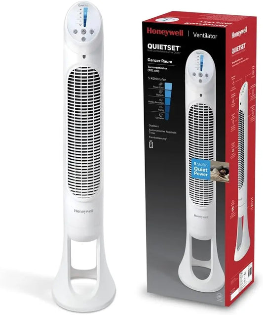 Honeywell QuietSet Ventilador de Torre Oscilante para Toda una Gabitaci¨®n, 5 Ajustes de Velocidad, Oscilaci¨®n de 80¡ã, Funci¨®n de Temporizador