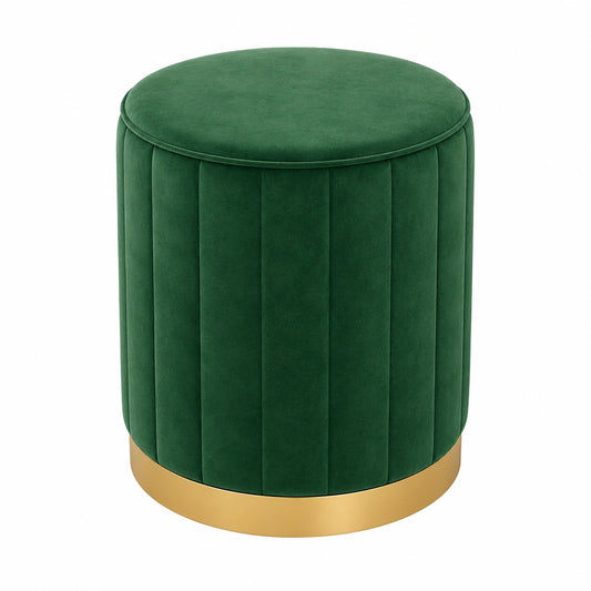 Puf Redondo de Terciopelo con Almacenaje, Asiento Acolchado y Reposapiés Multifuncional Color Verde