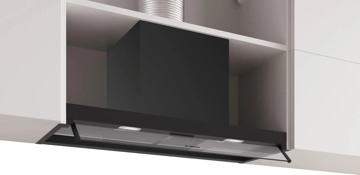 Serie 4 DBB85CC60, Campana de dise?o integrada, 80 cm, cristal transparente, color negro mate