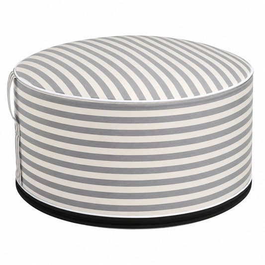 Puf Hinchable Redondo para Interior y Exterior, Reposapiés y Asiento, Diseño Náutico Gris y Blanco