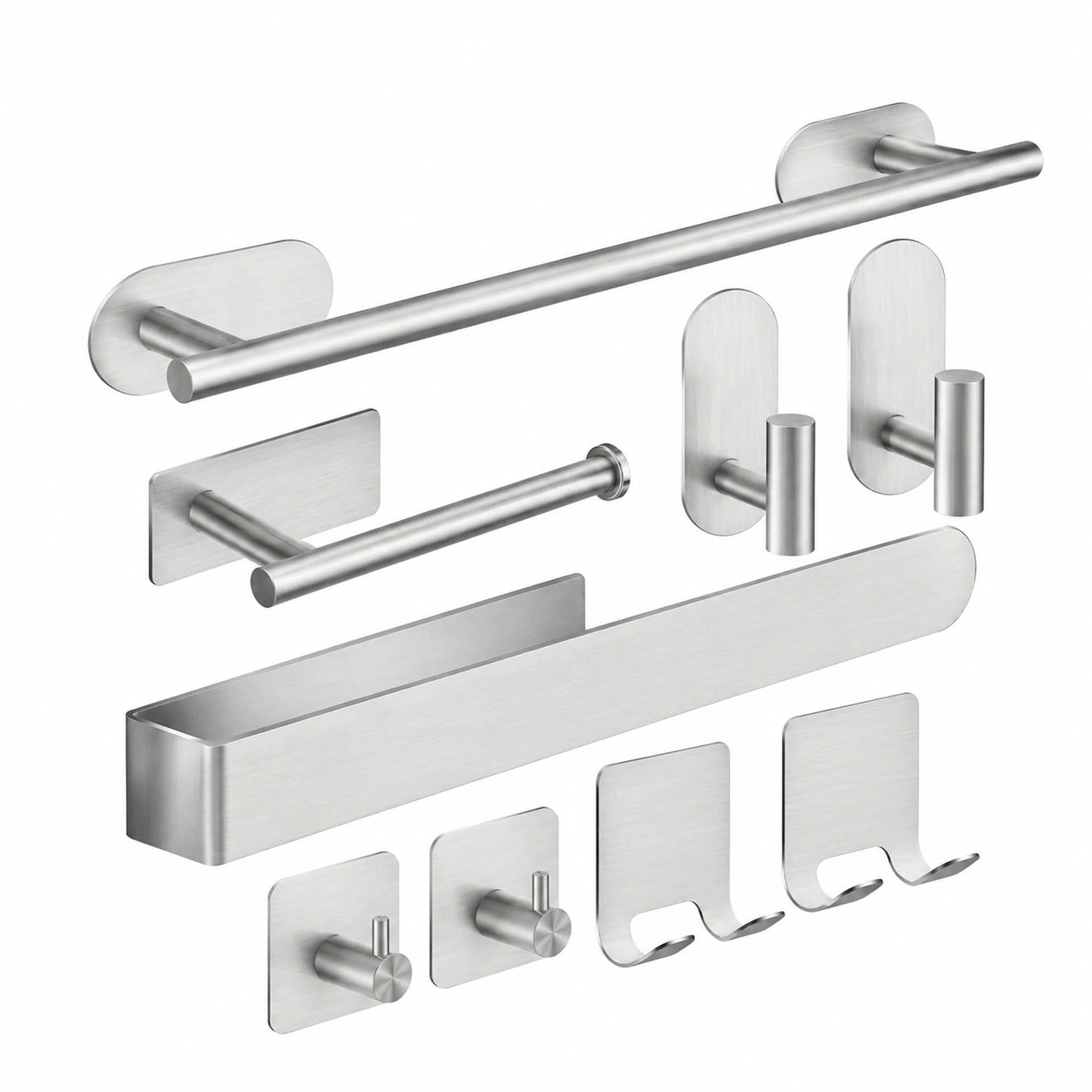 Juego de Accesorios de Baño 9 Piezas, Toalleros Adhesivos de Acero Inoxidable SUS304, Sin Taladro, Incluye Portarrollos