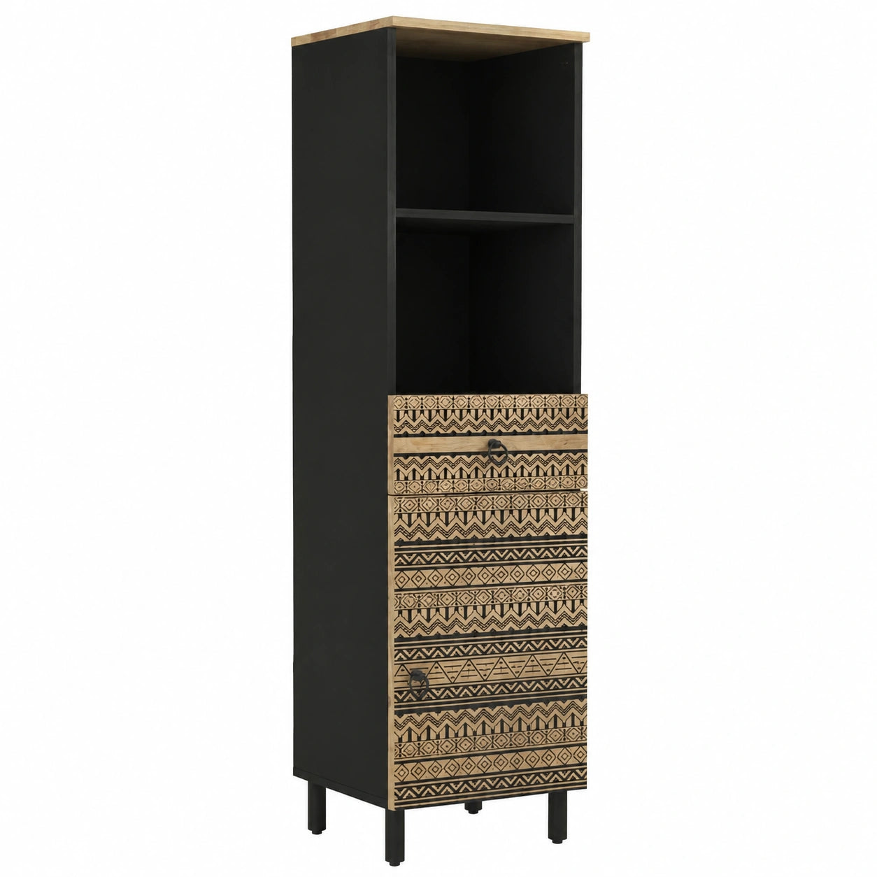 Set de muebles de baño de mango macizo con espejo, 4 piezas para organización elegante y duradera