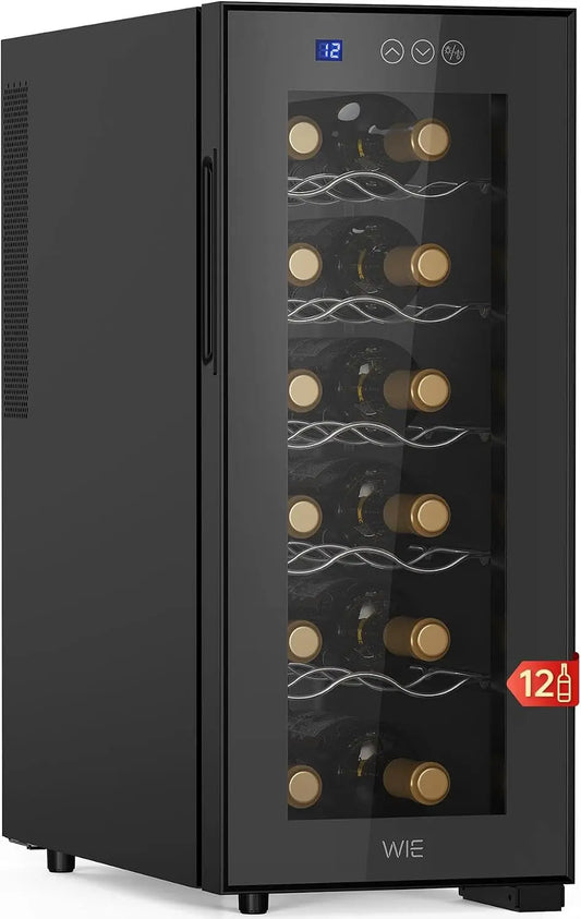 WIE Vinoteca 12 Botellas, 33 L Nevera Vinos, <26dB, 8-18¡ãC con Pantalla T¨¢ctil Inteligente LED, Refrigeraci¨®n Termoel¨¦ctrica, 5 Estantes Ajustables