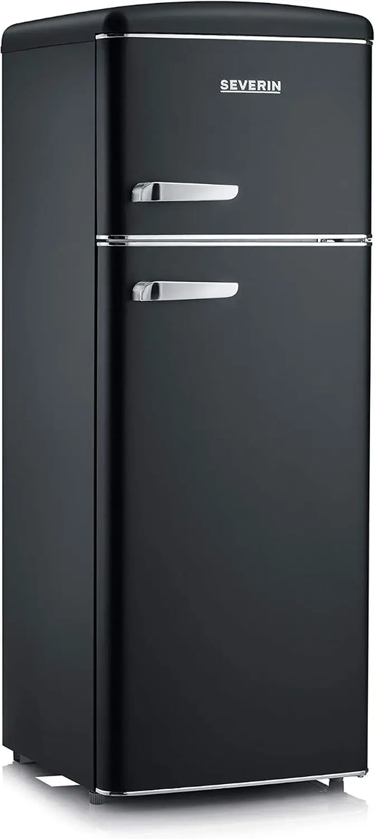 SEVERIN, Frigor¨ªfico combi retro de 206 L, frigor¨ªfico y congelador combinado de 2 puertas, altura 146 cm, bajo consumo y silencioso, negro