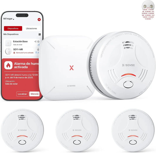 X-Sense, Detector de humo conectado con estaci¨®n SBS50, alarma contra incendios inal¨¢mbrica interconectada, sistema de seguridad para el hogar