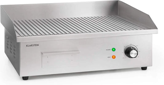 Klarstein Plancha Cocina El¨¦ctrica Profesional l Plancha Barbacoa Acero Inoxidable 54, 5 x 35 cm, Temperatura 50-300 ¡ãC, Antisalpicaduras