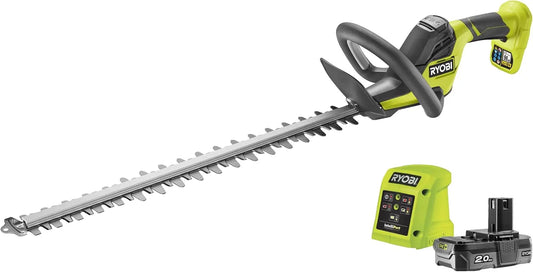 RYOBI, Cortasetos 18V One+ con Bater¨ªa 18V One+ 2, 0 Ah y Cargador 1, 5A, Espada 55cm, Capacidad m¨¢x. 24mm, Velocidad 2700 RPM, Funda Protectora