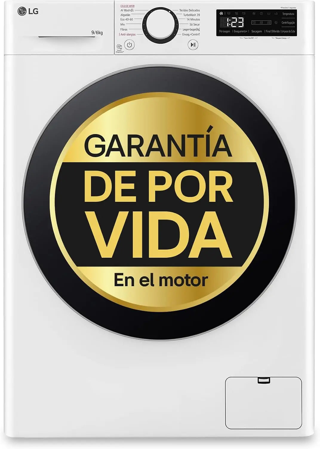 LG F4DR6009A1W Lavasecadora inteligente AI Direct Drive TM, Lavadora Secadora, Turbowash 360o, 9/6kg, 1400rpm, Serie 600, Blanca