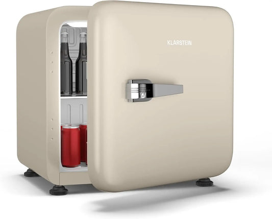 KLARSTEIN Audrey Evo 43L Mininevera Retro, Silenciosa 40 dB, Termostato Ajustable, Puerta Reversible, Nevera Peque?a para Habitaciones, Oficinas