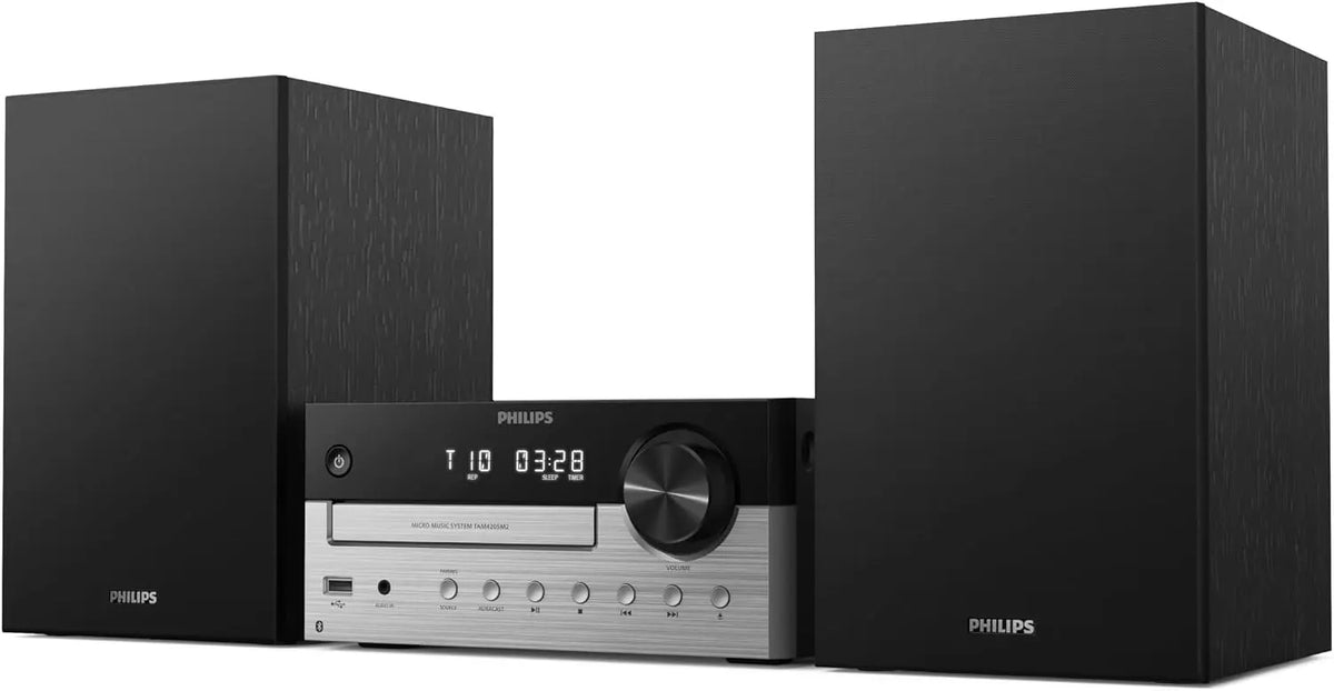 Philips TAM4205M2 Sistema Micro Hi-Fi, 80W, Altavoces con Bass Reflex, CD, FM, USB, Entrada Audio, Bluetooth 5.4, Auracast, Mando a Distancia