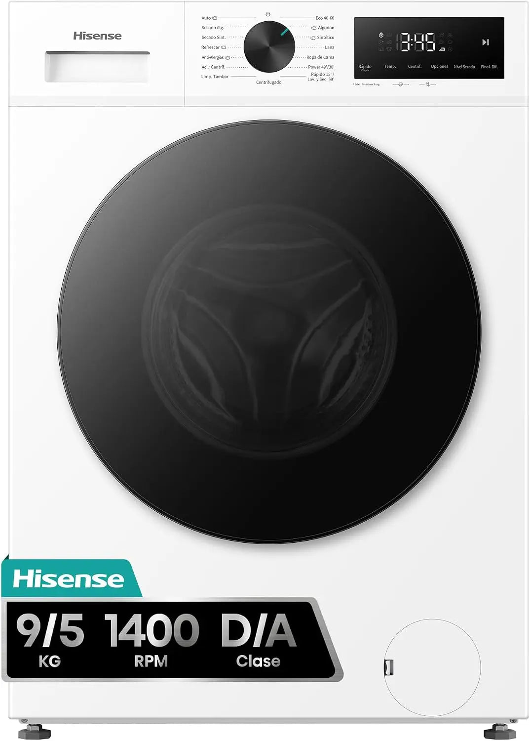 Hisense WD1I9042BWF2, Lavasecadora 9 kg/5 kg, Fondo 47cm, 1400 rpm, Lavado y Secado 59', Dispensador Automix, Programa Lavado Auto, Lavado Pure Jet
