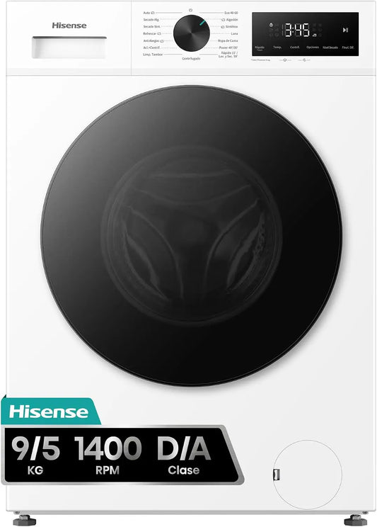 Hisense WD1I9042BWF2, Lavasecadora 9 kg/5 kg, Fondo 47cm, 1400 rpm, Lavado y Secado 59', Dispensador Automix, Programa Lavado Auto, Lavado Pure Jet