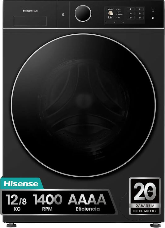 Hisense WD5I1245BBRH, Lavasecadora 12 kg/8 kg, Clase A, Fondo 60cm, 1400 rpm, M¨¢xima Eficiencia AAAA, Bomba de Calor, Lavado y Secado Super, iFitTM