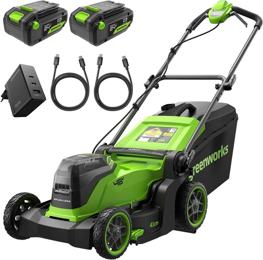 Greenworks 48V (24V x 2) Cortac¨¦sped de bater¨ªa 41cm Ancho Corte hasta 440m2 40L recogedor de Hierba 6 Veces Ajuste Altura Corte Central 30-80mm Inc