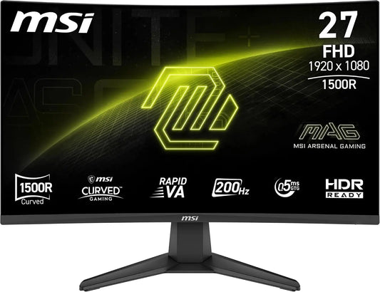 MSI mag 276CFA E20 monitor para juegos de 27' FHD 1500R, 1920 x 1080 Rapid VA, 200 Hz, 0, 5 ms, Compatible con HDR, AMD FreeSyncTM, Eye-Care, Negro
