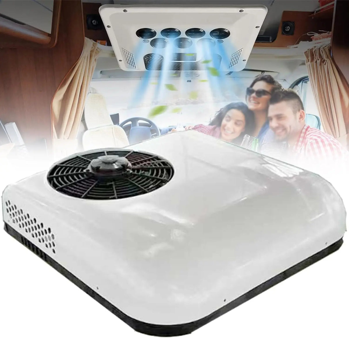 12V/24V DC RV Aire Acondicionado Aparcamiento, Cool Rooftop, Unidad para Cami¨®n Barco Autom¨®vil Camper Travel Trailer, blanco