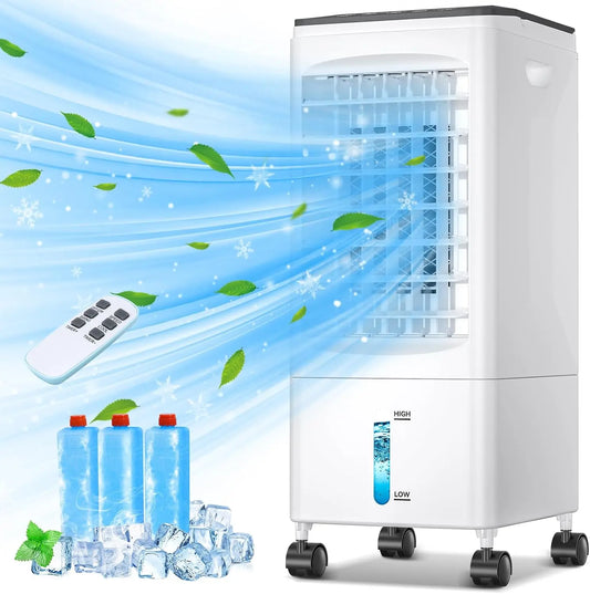 Enfriador de Aire 4 en 1 Grande, Aire Acondicionado M¨®vil port¨¢til, Climatizador Evaporativo Silencioso con 5.5 L Tanque, Temporizador 1-7 H, Ruedas