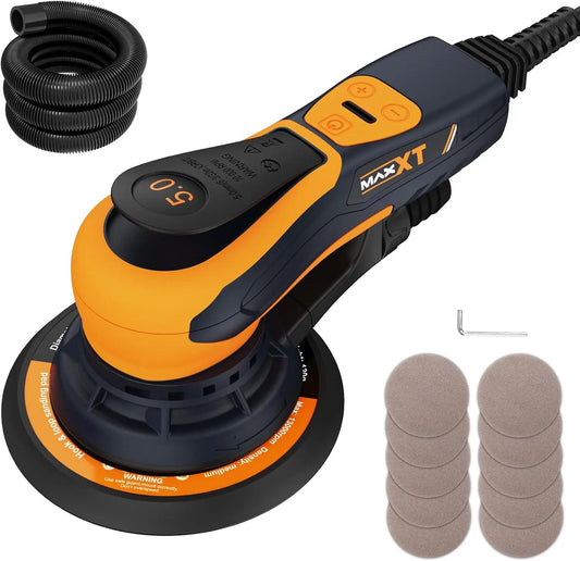 Lijadora electrica sin escobillas MAXXT 150 mm, Lijadora orbital 5.0 mm con conexi¨®n de tres n¨²cleos, Freno autom¨¢tico-2s, Cable de 5M