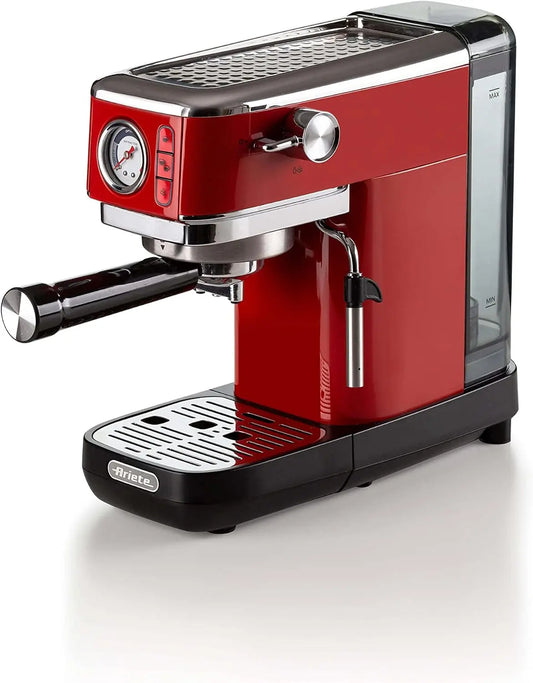 Ariete Espresso Slim Metal 1381, cafetera con man¨®metro, compatible con caf¨¦ en polvo y monodosis ESE, 15 bares m¨¢ximos, filtro 1 o 2 tazas, 1300 W