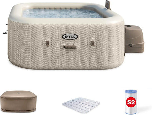 INTEX 28445EH 4 Personas PureSpa Chevron Deluxe al Aire Libre Inflable port¨¢til ba?era de hidromasaje, aplicaci¨®n de Control de SPA, Sistema de Agua
