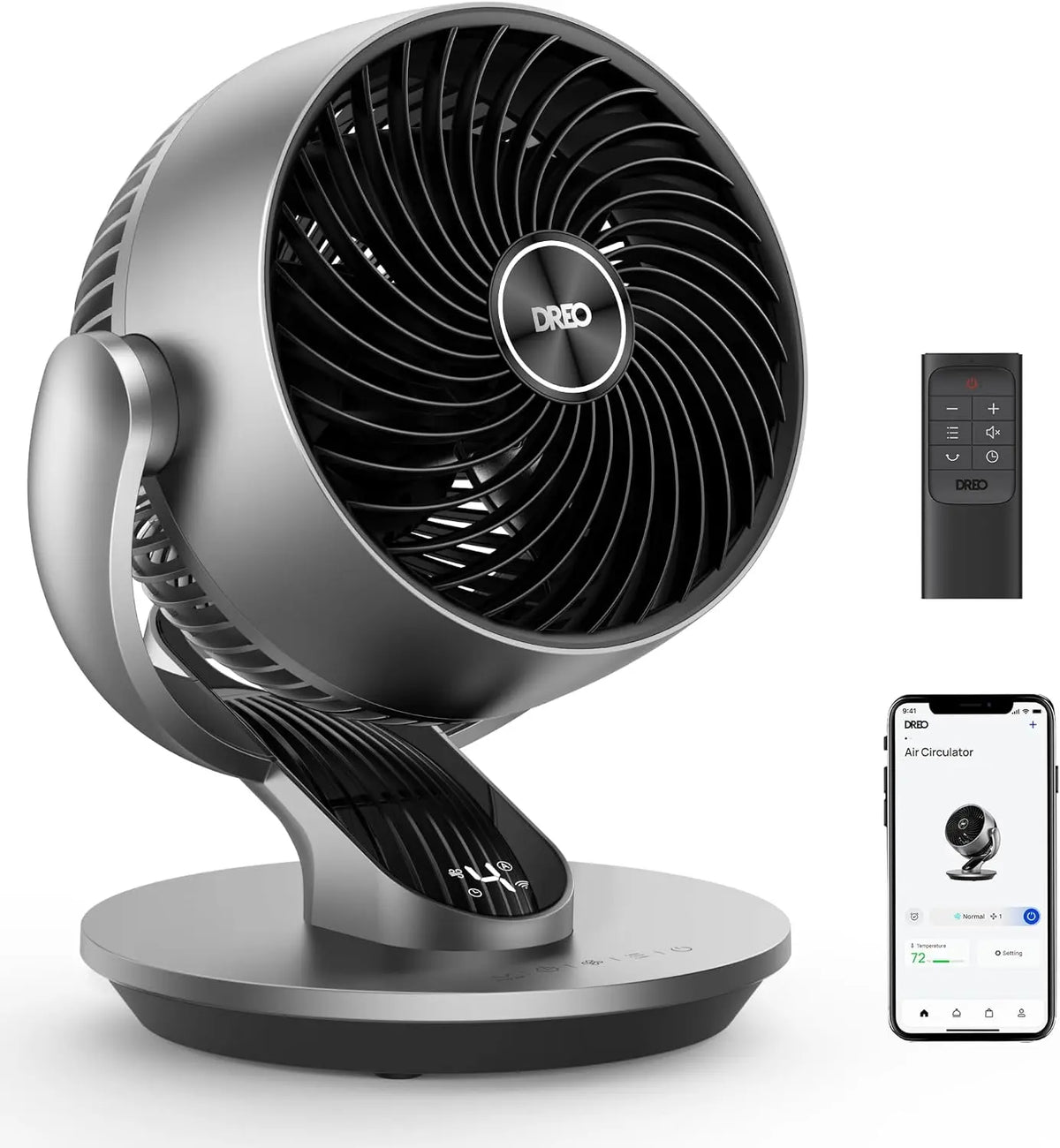 Dreo Ventilador de mesa inteligente, 28 dB, di¨¢metro de 18 cm, 4 velocidades, 5 modos, temporizador 12h, oscilaci¨®n 120¡ã + 90¡ã, Lynx S, plateado