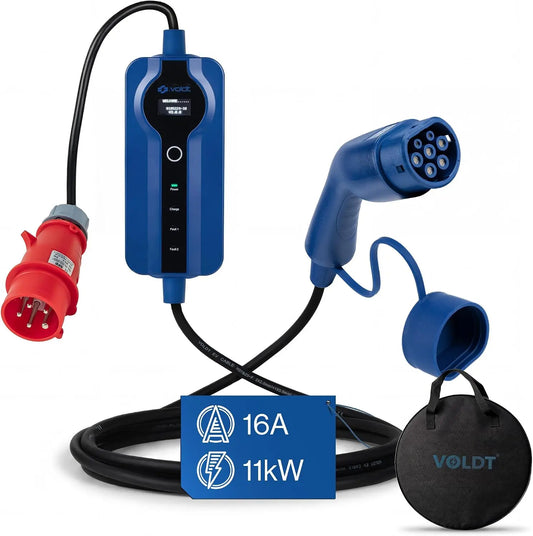 VOLDT Cable de carga tipo 2 de 11 kW con enchufe CEE + APP, estaci¨®n de carga trif¨¢sica de 8 A, 16 A con pantalla para veh¨ªculos el¨¦ctricos IP69