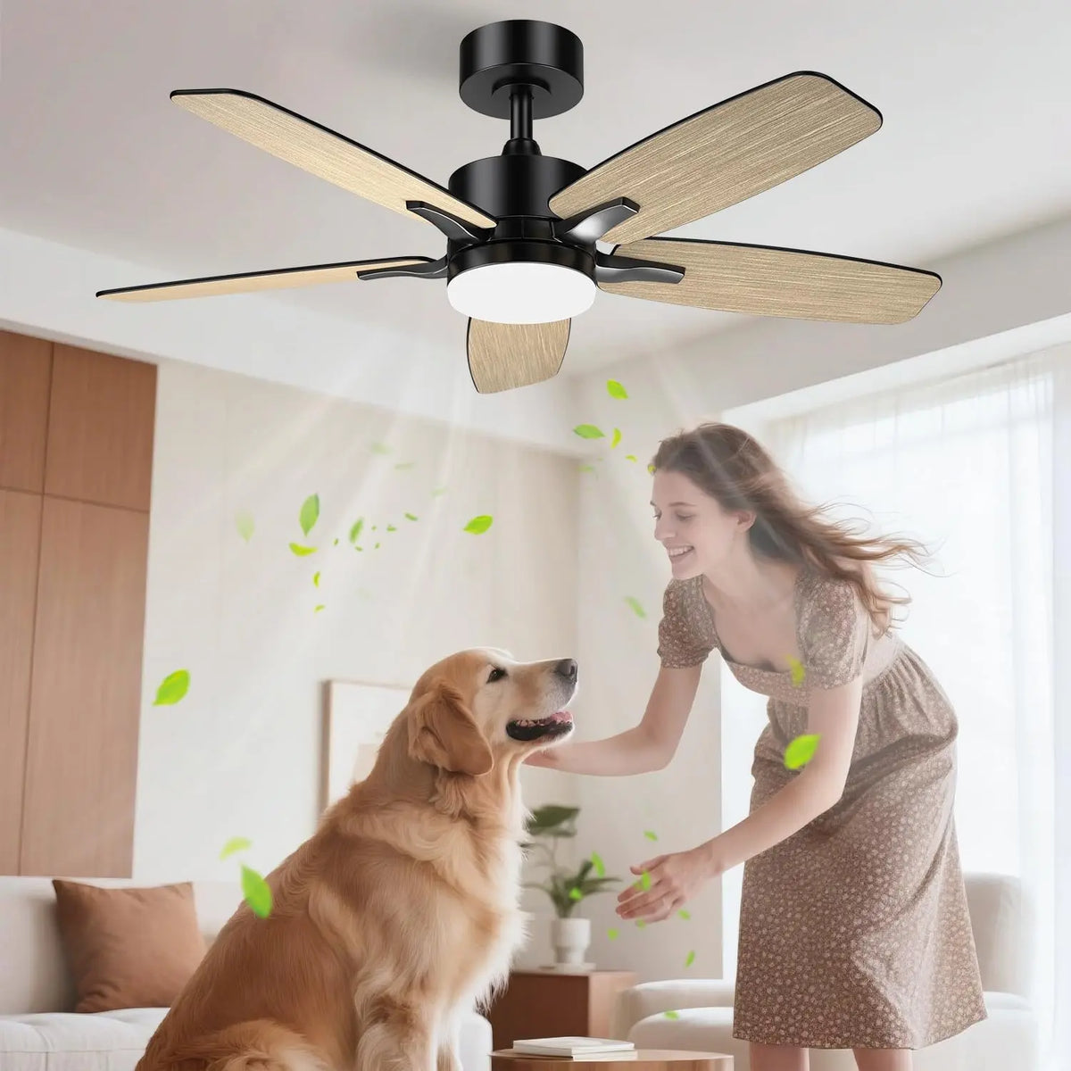 Airwit 106cm Silencioso Ventilador de Techo con Luz Doble Cara Aspas, 6 Velocidades
