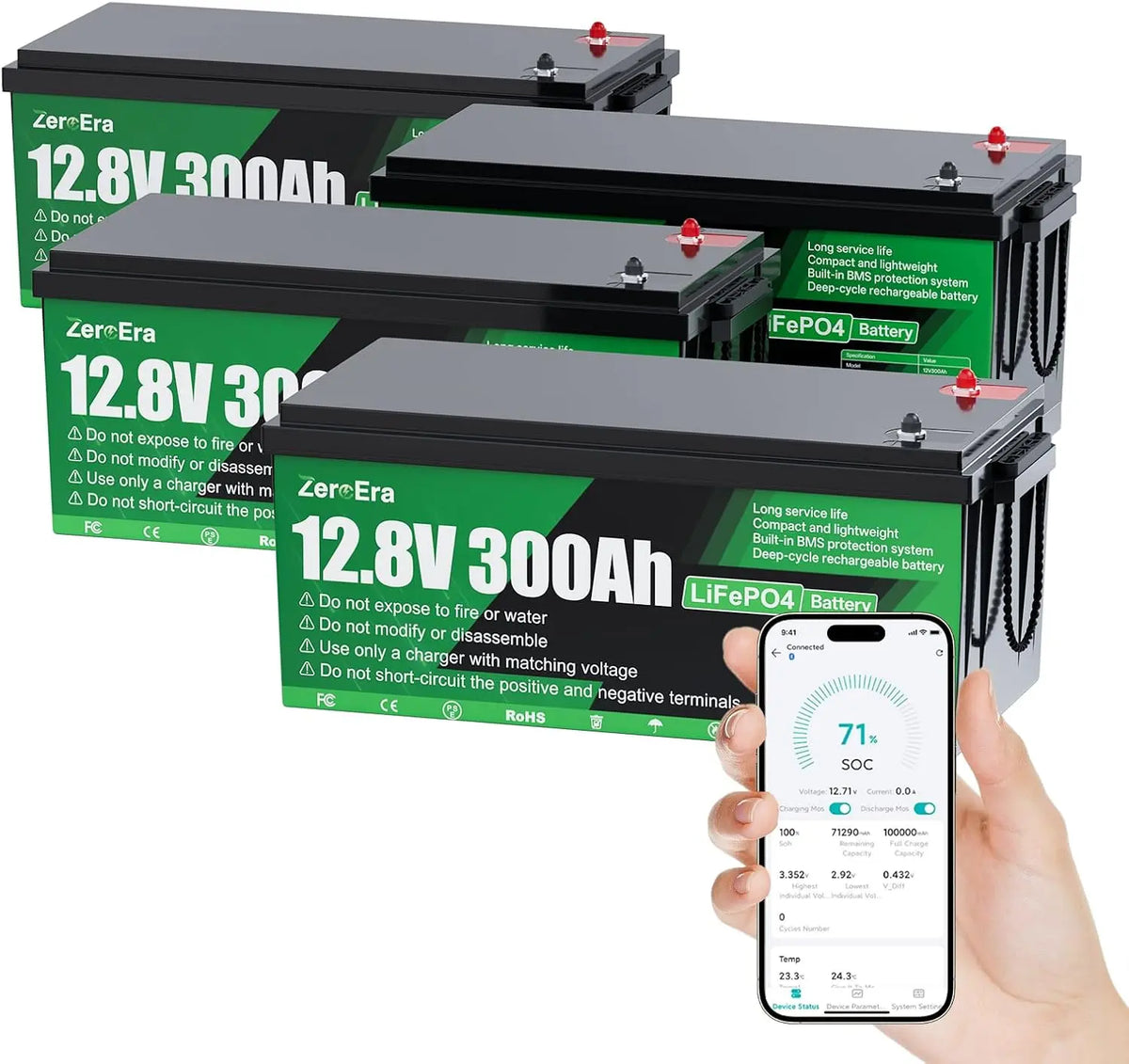 Bater¨ªa LiFePO4 12V 300Ah, Bluetooth Bater¨ªa de Litio de 3840Wh con protecci¨®n de Temperatura de 200A BMS, Ciclo Profundo de 15000+