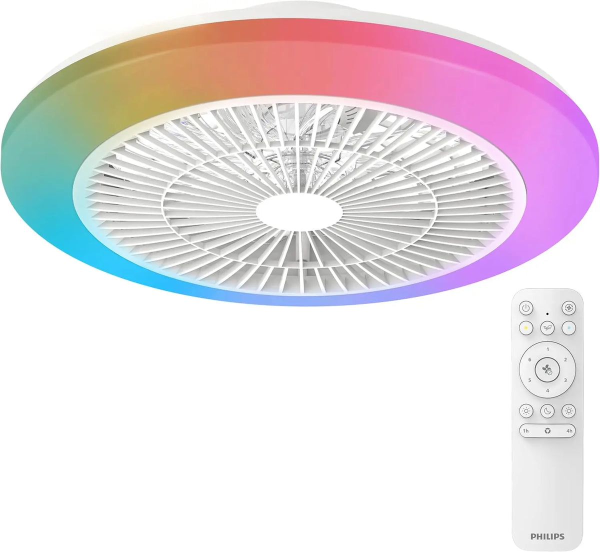 PHILIPS Amigo Ventilador de Techo 20 W + 40 W, Luz Blanca y de Colores, Di¨¢metro 49 cm, Mando a Distancia Incluido, Blanco