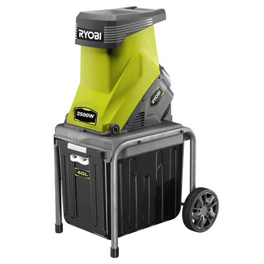 RYOBI, Biotrituradora de Cable 220V, 2500W con Ruedas, ? m¨¢x. Rama 45mm, Cuchillas Reversibles, Protecci¨®n de Sobrecarga, Capacidad 120kg/h