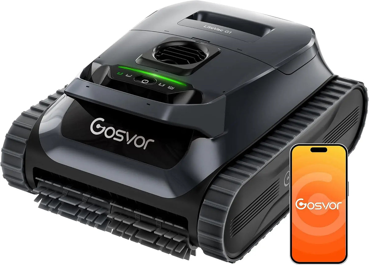 (Nuevo 2026) Gosvor LiteVac G1 Robot Limpiafondos Piscina, Paredes, L¨ªnea y Plataformas, 7kg, 200min Autonom¨ªa, Doble Filtraci¨®n, 200m2, Gris