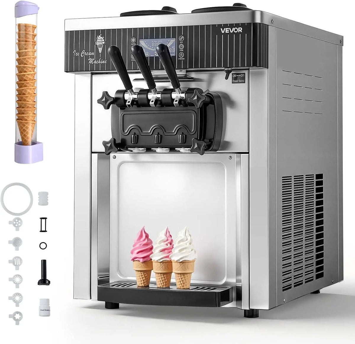 VEVOR M¨¢quina de Helado Suave Comercial 3 Sabores 2200 W, Caudal de 20-28 L/h, M¨¢quina para Hacer Helados Sobremesa con 2 Tolvas de 6 L