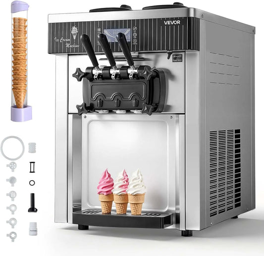 VEVOR M¨¢quina de Helado Suave Comercial 3 Sabores 2200 W, Caudal de 20-28 L/h, M¨¢quina para Hacer Helados Sobremesa con 2 Tolvas de 6 L