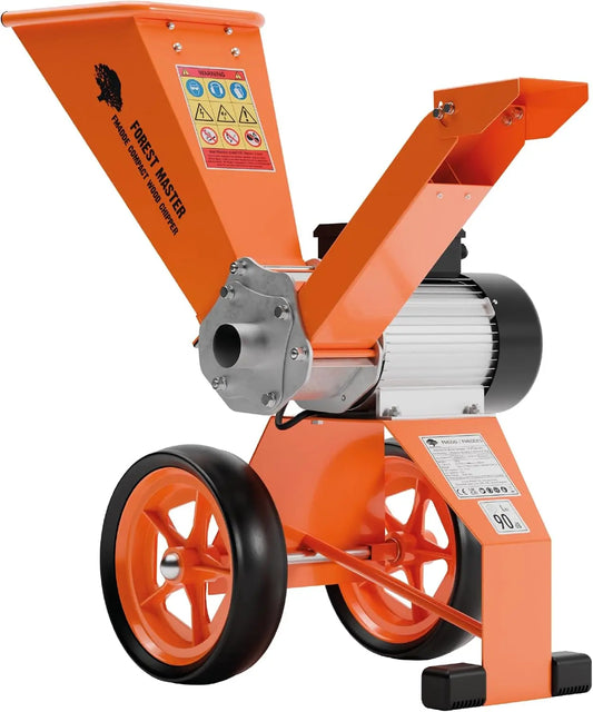 FM4DDE-EU-ADJ Trituradora El¨¦ctrica de Madera 4HP con Tolva Giratoria, Transmisi¨®n Directa, Compacta y Port¨¢til, Tritura Ramas de hasta 50 mm
