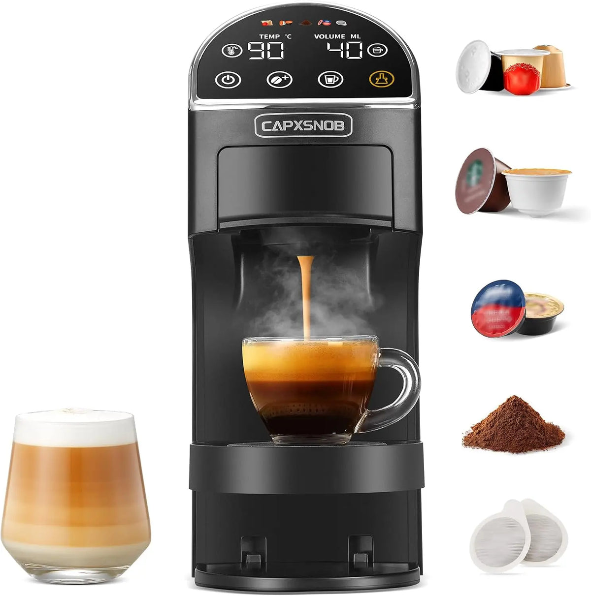 Magician2 Cafetera 5 en 1 para c¨¢psulas Dolce Gusto, Nespresso, Lavazza A Modo Mio, ESE 44mm y Caf¨¦ Molido, Panel T¨¢ctil, Auto-Ajuste, Sin Palanca