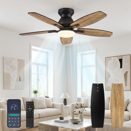 Ventilador de Techo con Luz, 106 cm, Ventilador de Techo con Mando a Distancia, 5 Aspas, 6 Velocidades, 3 Temperaturas de Color, Temporizador, Negro