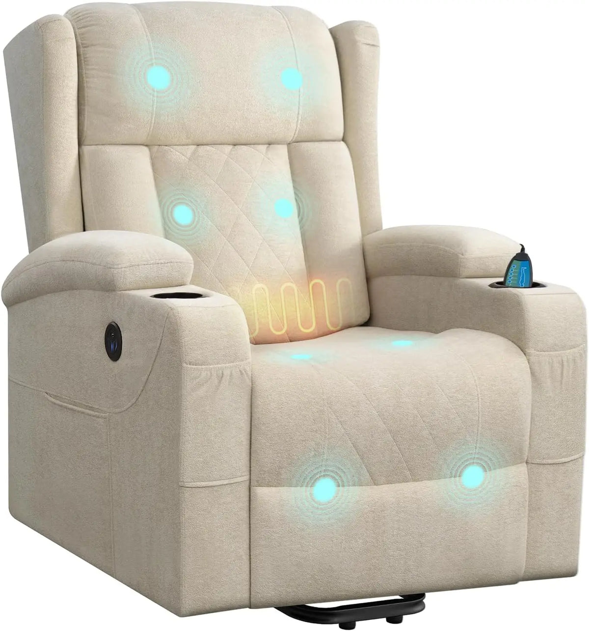 WOLTU Sill¨®n Reclinable El¨¦ctrico de Masaje, Tela de Rizo, Beige