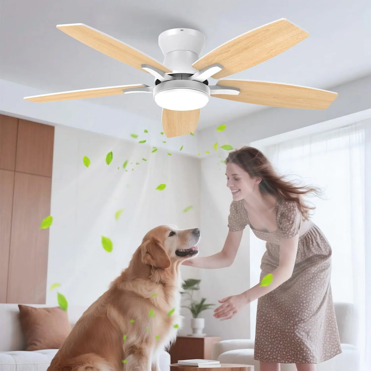 Airwit 106cm Silencioso Ventilador de Techo con Luz, 6 Velocidades