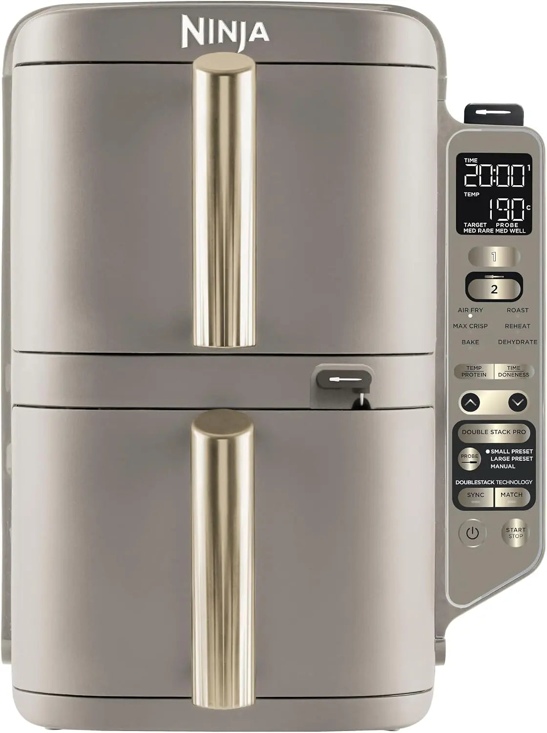 Ninja Double Stack XL, Freidora de Aire, 9, 5L, Piedra/Dorado