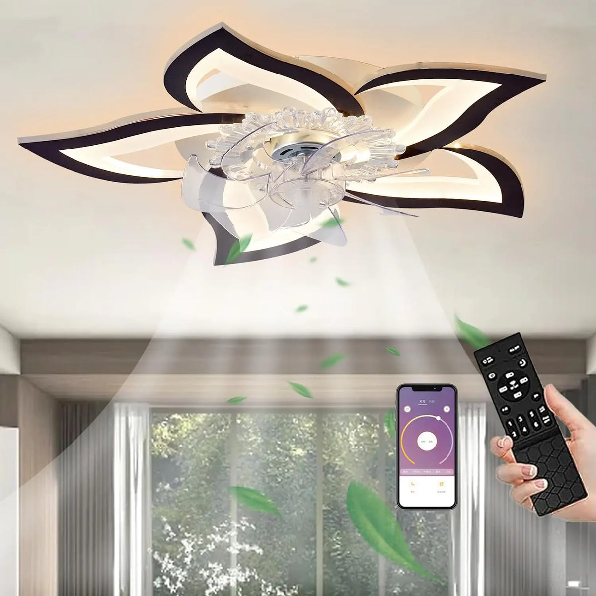 Ventilador de techo LED silencioso con iluminaci¨®n, 50 W, l¨¢mpara de techo con ventilador con mando a distancia, l¨¢mpara regulable con ventilador
