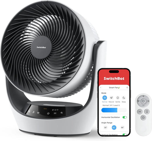 SwitchBot Ventilador de mesa inteligente, potente ventilador de escritorio USB silencioso para dormitorio, 4 modos, temporizador 9H, bater¨ªa