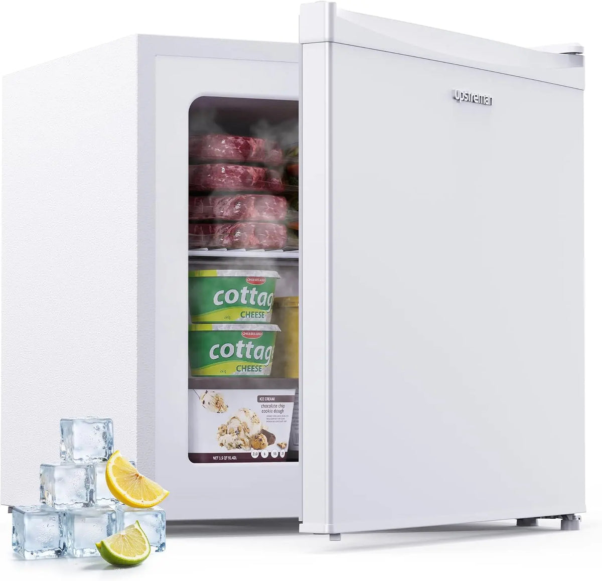 Upstreman 35L Mini Congelador, 4 Estrellas Congelador Vertical -21¡ãC, Emperatura Ajustable, Puerta Reversible, Silencioso, Ahorro Energ¨¦tico, Hotel