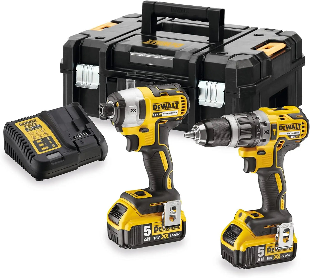 DEWALT DCK266P2T-QW, conjunto Taladro Percutor DCD796 XR 18V, Atornillador de Impacto DCF887, 2 Bater¨ªas 5Ah + Cargador DCB115, Malet¨ªn Tstak