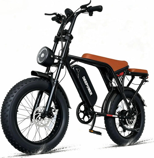 DEEPOWER Bicicleta El¨¦ctrica para Adultos 20', Bater¨ªa Extra¨ªble 48V 20Ah, hasta 60-110 km de Autonom¨ªa, Bicicleta El¨¦ctrica con Suspensi¨®n Completa